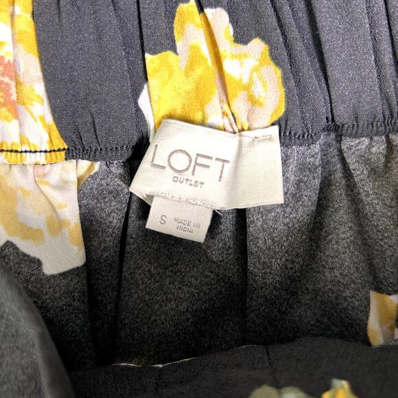 Loft Knee Length Tie Skirt Women's Small Black Yellow Floral Flowy Bloomcore - Picture 3 of 5